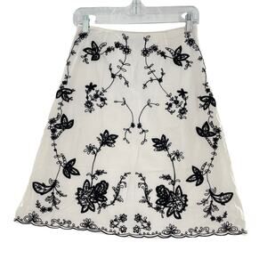DKNY JEANS White Black Floral Butterfly Embroidered A-line Skirt 4
